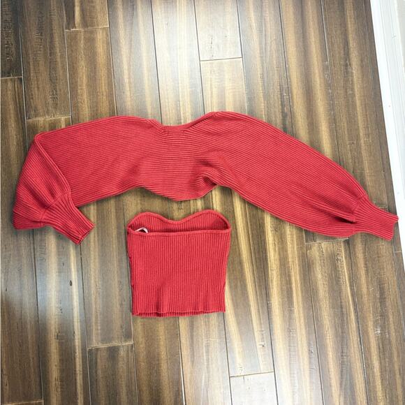 Lulu's Rich Strapless Red Knit Top w/ Long Sleeve Wrap size XL - Picture 8 of 11